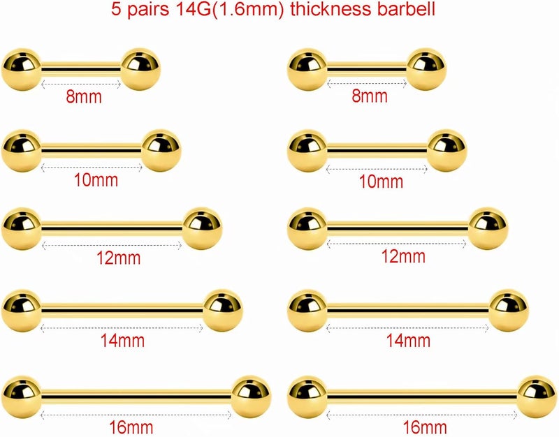 NewkeepsR 20G/18G/16G/14G/12G/10G Medical Implant Steel Nipple Tongue Piercing Barbell,Industrial Tongue Cheek Dimple Bars - Image 2
